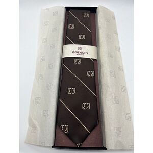 NIB Vintage Givenchy Monsieur Tie Brown Cream Stripe Silhouette